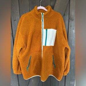 Universal Thread Rust Orange Sherpa Jacket with Green/teal Detail